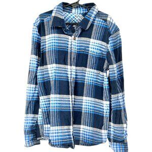 Sonoma Supersoft Button Up Shirt Boys Size 8 Blue Plaid Long Sleeves Cotton